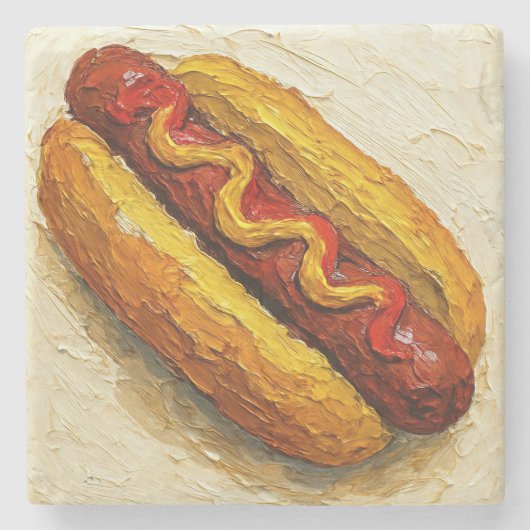 Heiße-Hund-Ölgemälde (#1) Steinuntersetzer (Vorderseite)