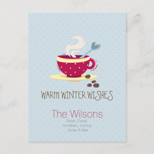 Heiße Kaffee Wärmste Winterwünsche Postkarten (Vorderseite)