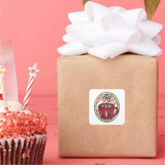 Heiße Kakao, heißes schokoladenfarbenes Glas Quadratischer Aufkleber