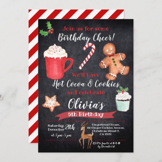 Heiße Kakao und Cookies Geburtstagsinvestition Einladung (Vorne/Hinten)