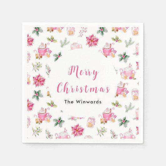 Heiße Kakao und rosa Poinsettias Serviette (Vorderseite)