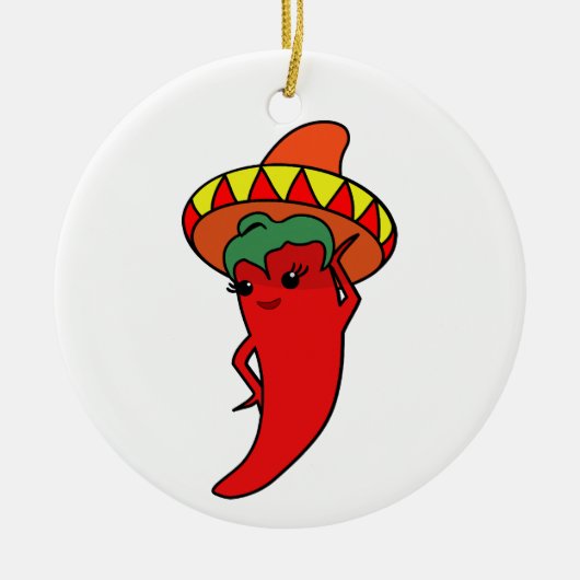 Heiße Kawaii-Peperoni-Diva Keramik Ornament (Vorne)