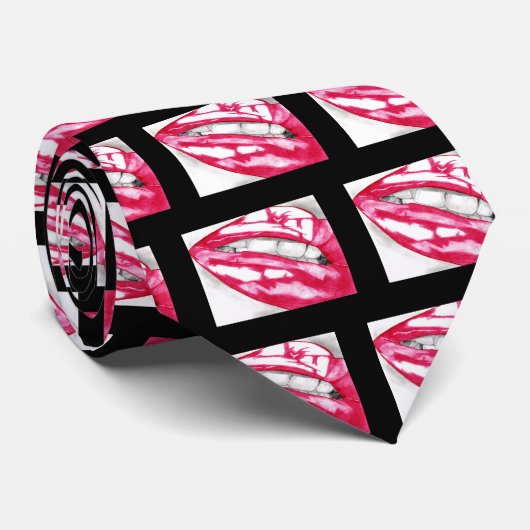 Heiße Lippen Fuschia/Schwarz Krawatte (Gerollt)