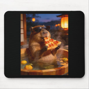 Heiße lustige Capybara beim Pizzaessen Frühjahrsba Mousepad