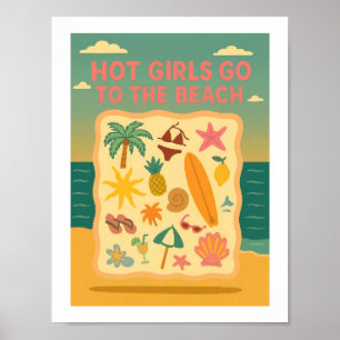 Heiße Mädchen gehen an den Strand Lustiger Retro-S Poster