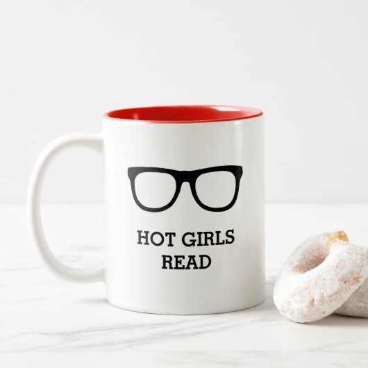 Heiße Mädchen lasen Buch-Liebhaber-lustigen Nerd Zweifarbige Tasse (Mit Donut)