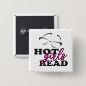 Heiße Mädchen lesen quadratischen Knopf Button (Vorne & Hinten)