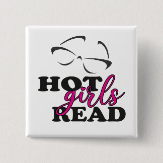 Heiße Mädchen lesen quadratischen Knopf Button
