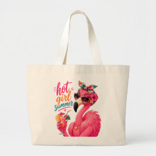 Heiße Mädchen Sommer Flamingo mit Sonnenbrille Jumbo Stoffbeutel