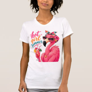 Heiße Mädchen Sommer Flamingo mit Sonnenbrille T-Shirt