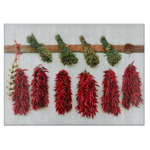 Heiße Paprika, Knoblauch und Kräuter Schneidebrett