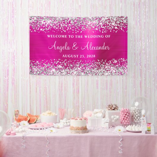 Heiße Pink-Foil-Hochzeit im Silberner Glitzer Banner (Party)