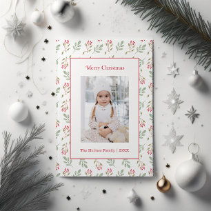Heiße Pink Holly Berry und Eukalyptus Weihnachtska Feiertagskarte