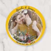 Heiße Pink-Minimal-Round-Foto-Hochzeit Geschenkanhänger (Rückseite)