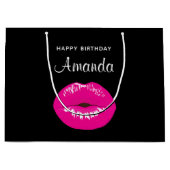 Heiße Pink Shiny Lippen auf dem Schwarzen Geburtst Große Geschenktüte (Vorderseite)