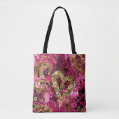 HEISSE PINK UND GOLD GLITZER SEHEN VALENTINE HERZE TASCHE (Vorderseite)
