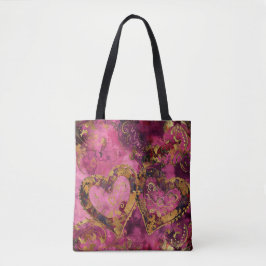 HEISSE PINK UND GOLD GLITZER SEHEN VALENTINE HERZE TASCHE