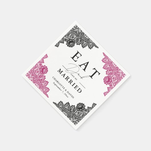 Heiße Pink- und Schwarz-Blütenhochzeit Serviette (Ecke)