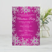 Heiße Pink Weihnachten Party Kristallschneeflocke Einladung (Stehend Vorderseite)