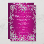 Heiße Pink Weihnachten Party Kristallschneeflocke Einladung (Vorne/Hinten)