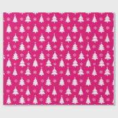 Heiße Pink Winter Weihnachtsbaum & Schneeflocken Geschenkpapier (Flach)