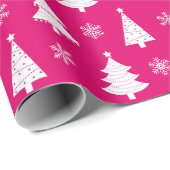 Heiße Pink Winter Weihnachtsbaum & Schneeflocken Geschenkpapier (Rolleneckpunkt)
