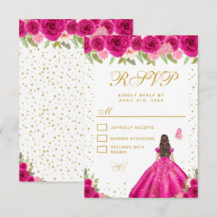 Heiße Pinke Braunhaarige Prinzessin Sweet Sixteen RSVP Karte