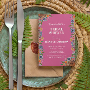 Heiße Pinke Wildblumengarten Boho Chic Brautparty Einladung