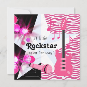 Heiße Pinke Zebra Rockstar Baby Mädchen Dusche Einladung