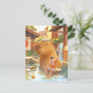 Heiße Quelle Moment: Riesige Capybara-Selfie-Kunst Postkarte