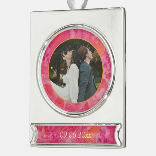 Heiße romantische Hochzeit Banner-Ornament Silber (Links)