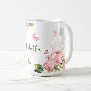 heiße rosa Blumen Grün Schmetterlinge Kaffeetasse