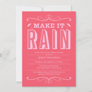 Heiße rosa Brautparty-Einladungen 'Make it Rain' Einladung