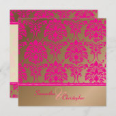 Heiße rosa Damast/Imitate Hochzeitsreise mit Kupfe Einladung (Vorne/Hinten)