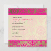 Heiße rosa Damast/Imitate Hochzeitsreise mit Kupfe Einladung (Rückseite)