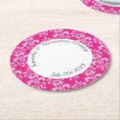 Heiße rosa Damastenhochzeit Runder Pappuntersetzer (Angewinkelt)