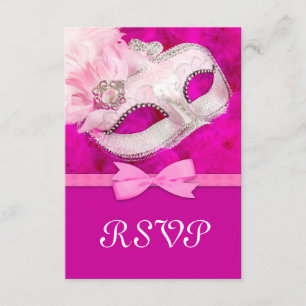 Heiße rosa Feder-Maske Maskenball-Antwort RSVP Karte
