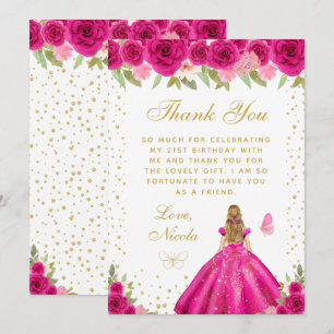 Heiße rosa florale blonde Haar Prinzessin Geburtst Dankeskarte