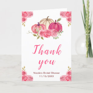 Heiße Rosa Florale Kürbis-Hochzeitsdusche Danke