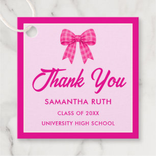 Heiße rosa Gingham-Schleifen-Abschlussfeier Geschenkanhänger