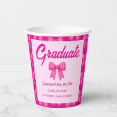 Heiße rosa Gingham-Schleifen-Abschlussfeier Pappbecher (Vorderseite)