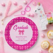 Heiße rosa Gingham-Schleifen-Abschlussfeier Pappteller (Party)