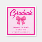 Heiße rosa Gingham-Schleifen-Abschlussfeier Serviette (Vorderseite)