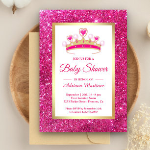 Heiße rosa Glitter-Tiara-Prinzessin-Baby-Party Einladung