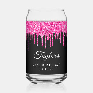 Heiße rosa Glittertropfen Schwarz 21. Geburtstag Dosenglas