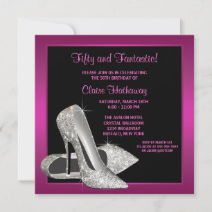 Heiße rosa glitzernde High Heels Damen Geburtstags Einladung