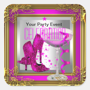 Heiße rosa goldene High Heels Champagner Quadratischer Aufkleber