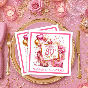 Heiße rosa goldene Konfetti 30. Geburtstags-Party Serviette