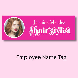 Heiße rosa Haarstylist Elegantes Foto  Namensschild