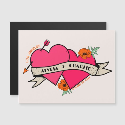 Heiße rosa Herz - Magnet Hochzeit (Vorne/Hinten)